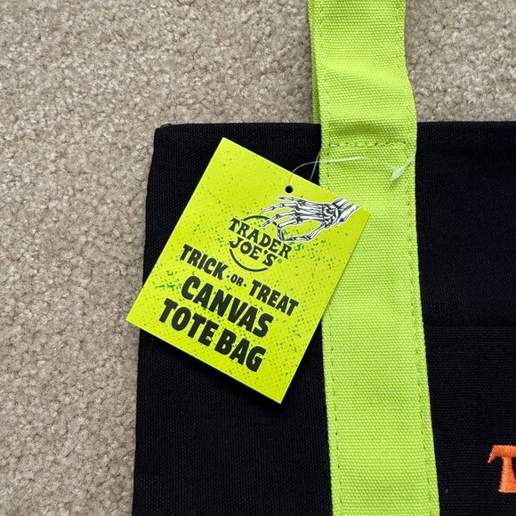Trader Joes Halloween Mini Canvas Tote Bag Trick or Treat Black Green Purple NWT - Picture 2 of 3